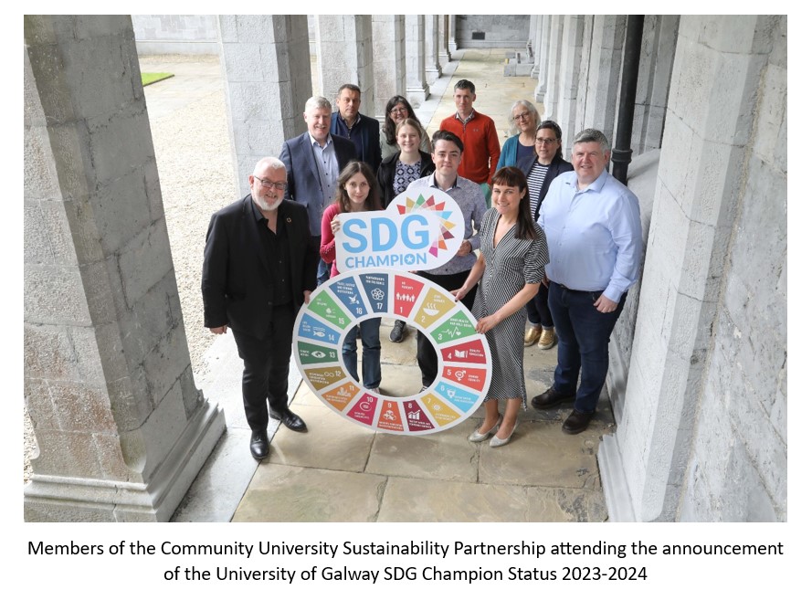 An image of the CUSP team following the announcement of the University of Galway as an SDG Champion for 2023.